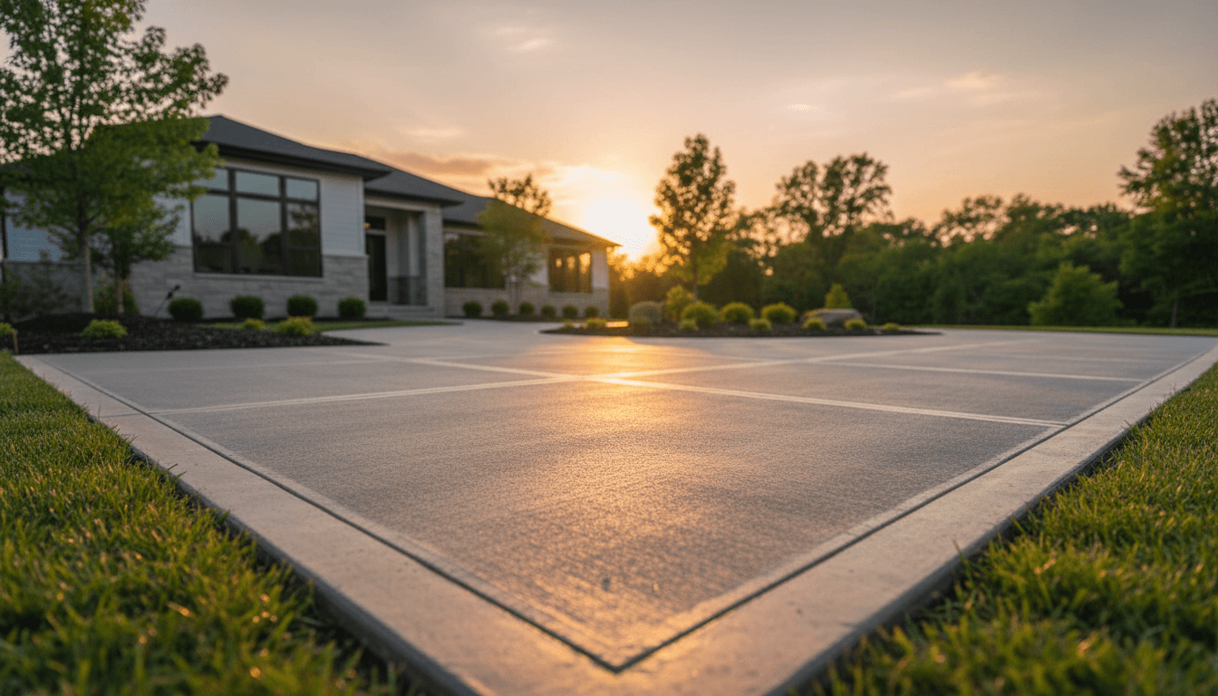 Newly poured concrete driveway with smooth finish