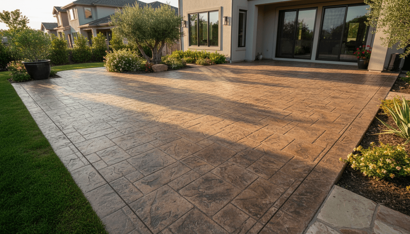 Stamped concrete patio with warm color finish
